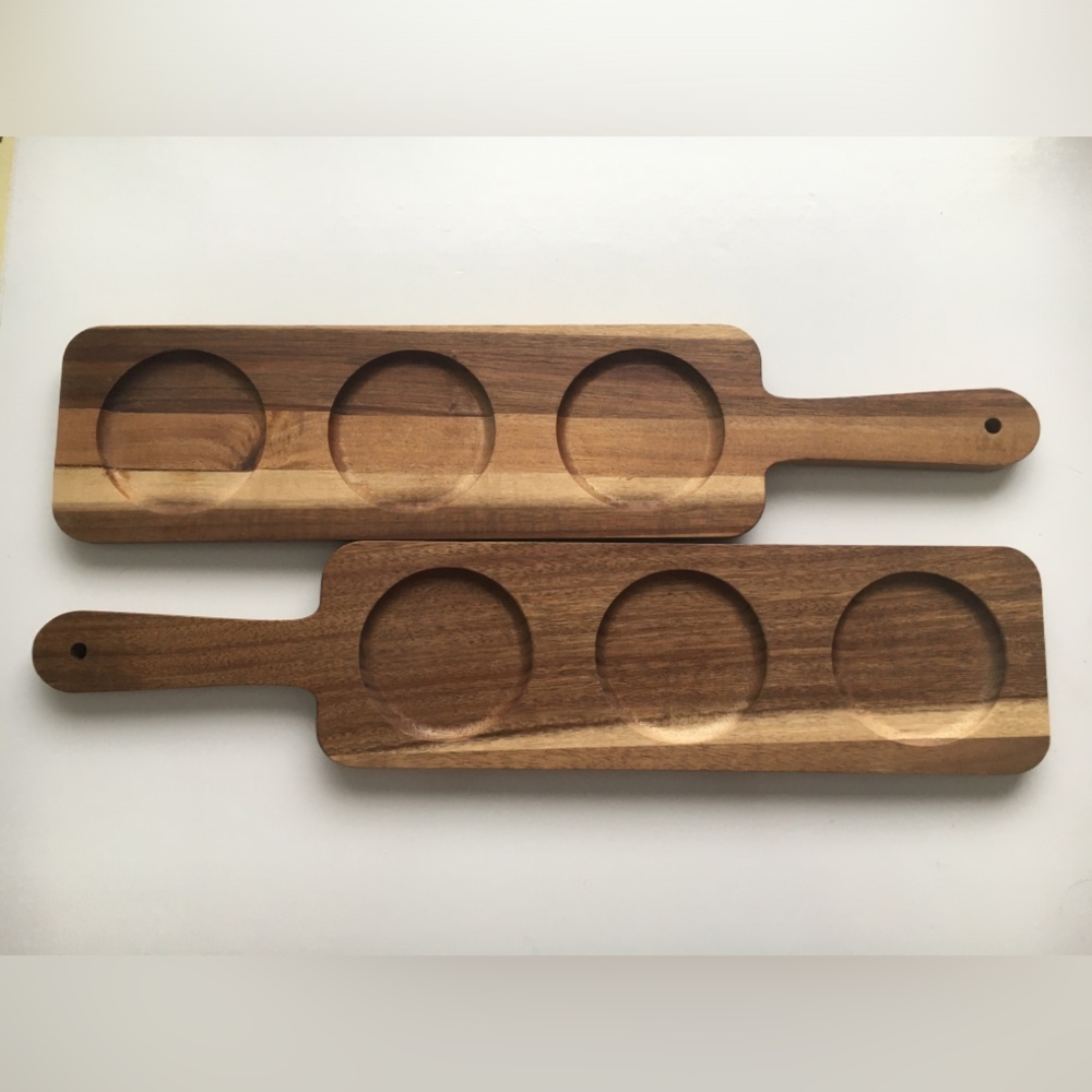 Lot Set of 2 New Wood Flight Drink Serving Boards Tray Beer Bundle Alcohol